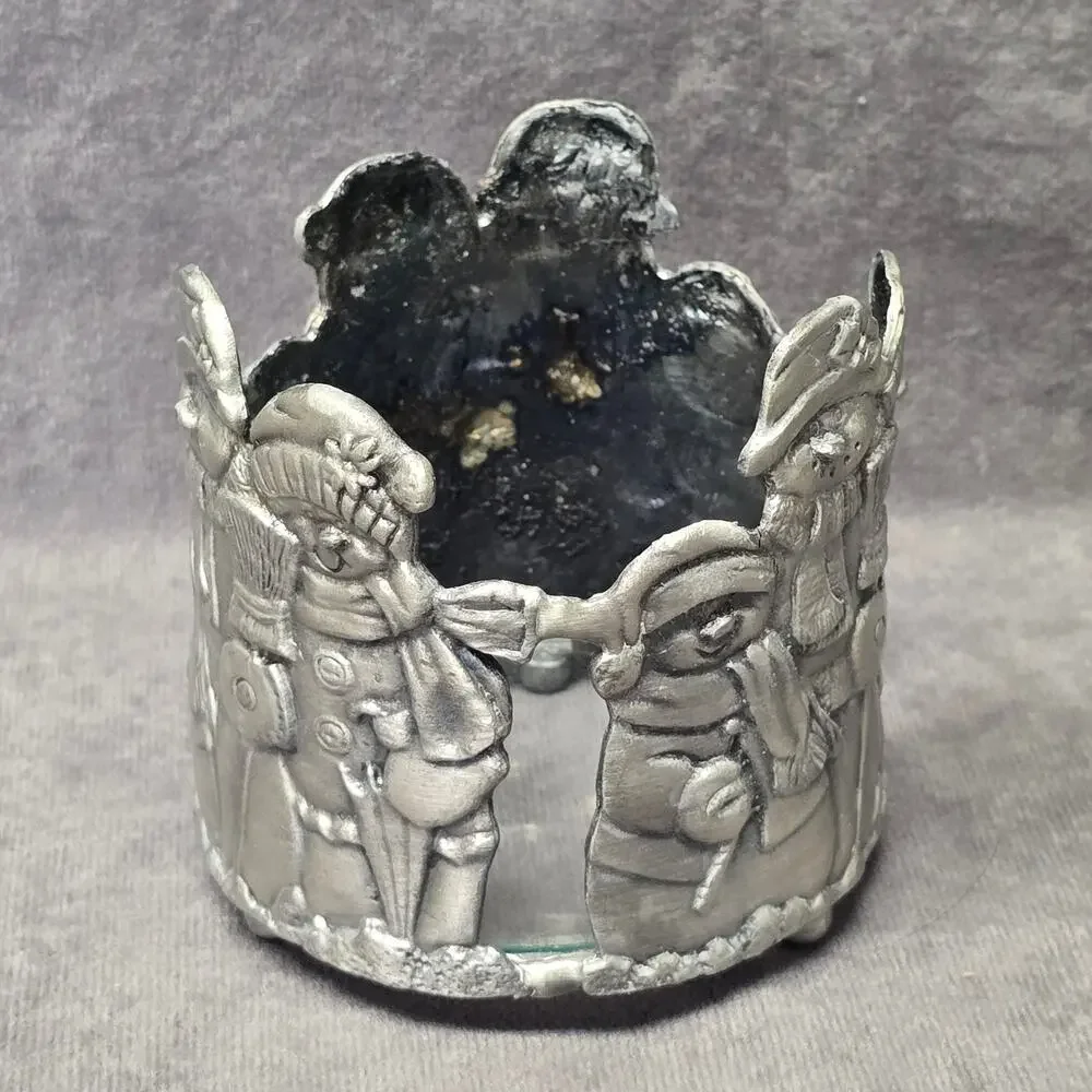 Christmas Snowman Family Holiday Silver Pewter Metal Candle Holder